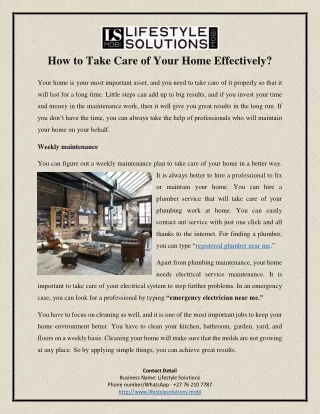How to Take Care of Your Home Effectively?
