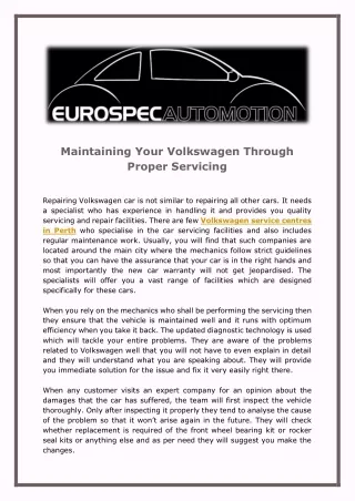 maintaining your volkswagen through proper