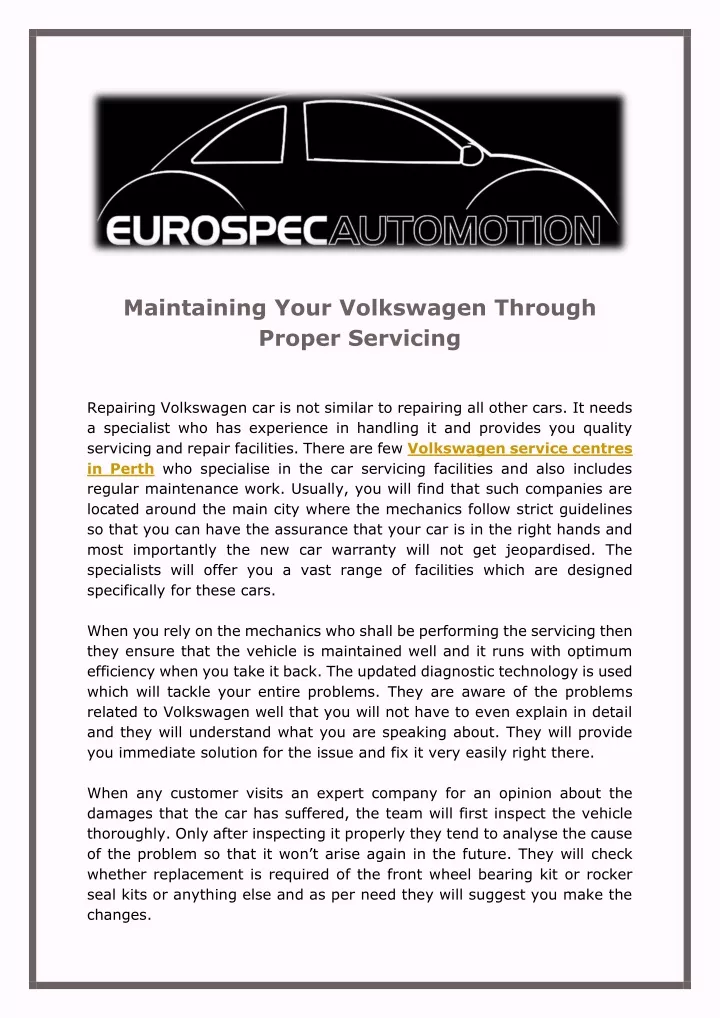 maintaining your volkswagen through proper