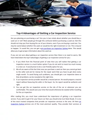 Top 4 Advantages of Getting a Car Inspection Service