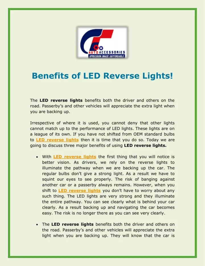 benefits of led reverse lights