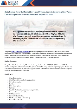 data center security market revenue drivers