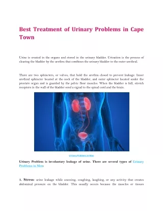 Best Treatment of Urinary Problems in Cape Town