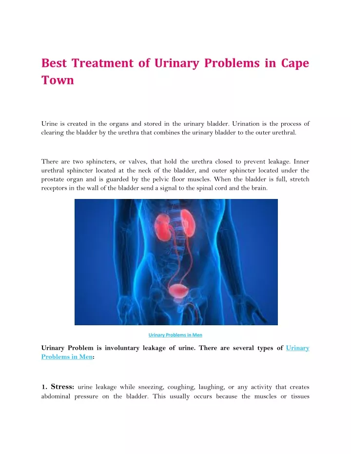 best treatment of urinary problems in cape town