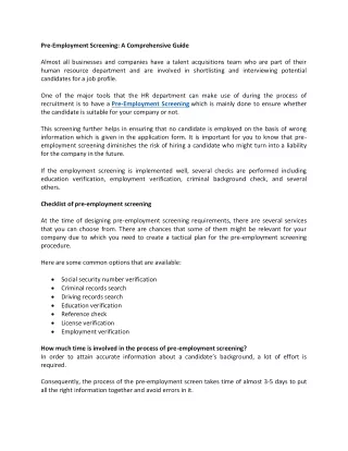 pre employment screening a comprehensive guide