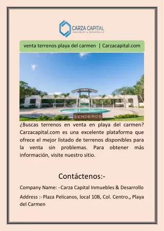 venta terrenos playa del carmen  | Carzacapital.com