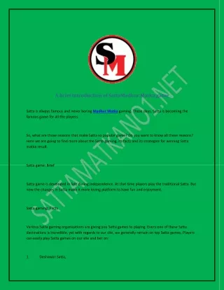 a brief introduction of sattamadhur matka game