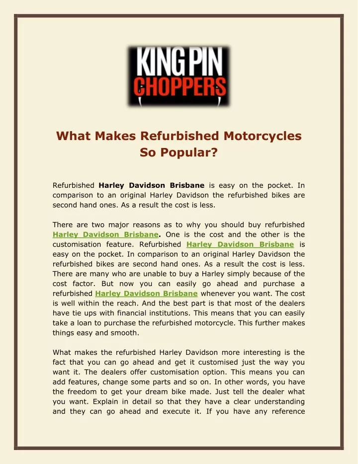 what makes refurbished motorcycles so popular