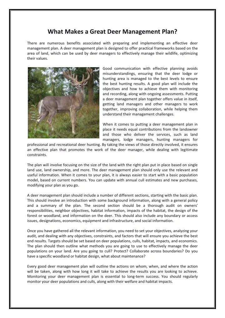 what makes a great deer management plan