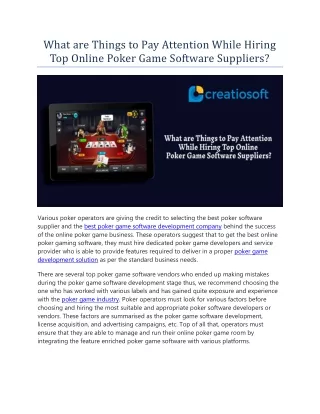 What are Things to Pay Attention While Hiring Top Online Poker Game Software Suppliers