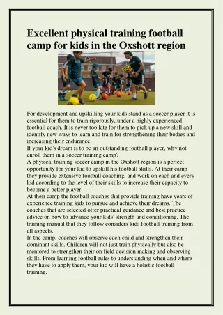 excellent physical training football camp