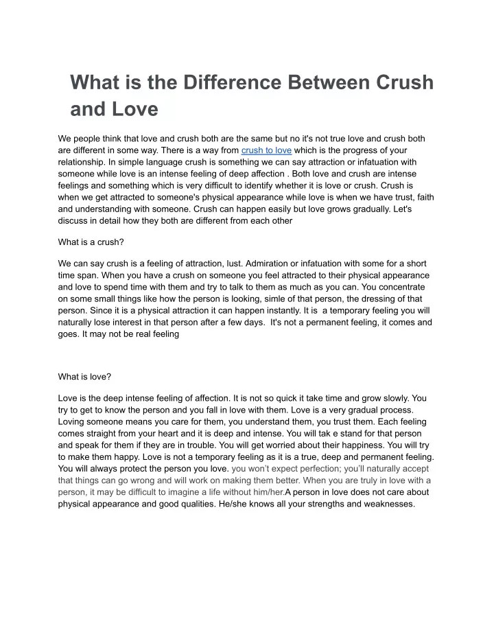 what is the difference between crush and love