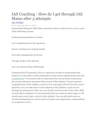 IAS Coaching - How do I get through IAS Mains after 3 attempts
