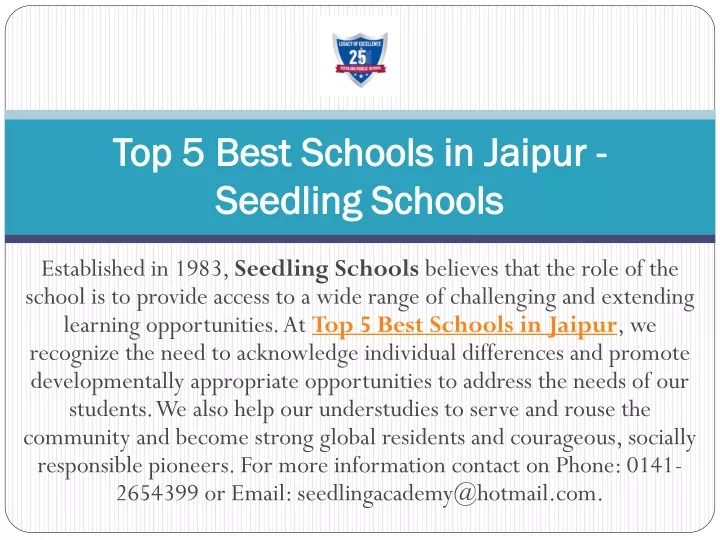 top 5 best schools in jaipur seedling schools