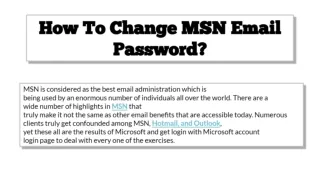 Change MSN Password / Delete MSN Email Account