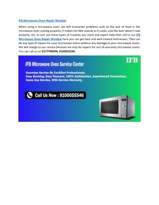 IFB Microwave Oven Repair Mumbai