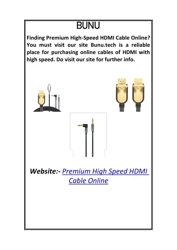 Premium High Speed Hdmi Cable Online  Bunu.tech