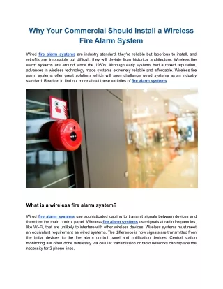 Why Your Commercial Should Install a Wireless Fire Alarm System