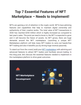 7 Essential Features of NFT Marketplace