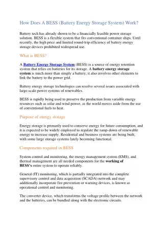 How Does a Battery Energy Storage System Work