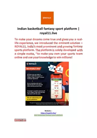 Indian basketball fantasy sport platform | royal11.live