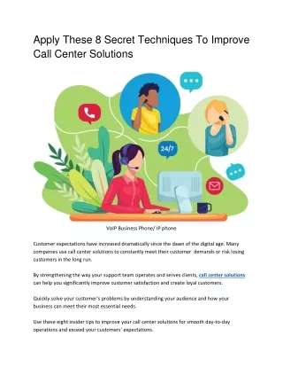 Apply These 8 Secret Techniques To Improve Call Center Solutions
