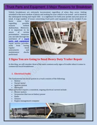 Truck Parts and Equipment 3 Major Reasons for Breakdown