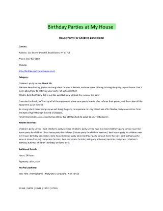 House Party For Children Long Island