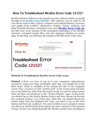 how to troubleshoot mcafee error code 12152