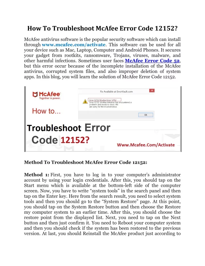 how to troubleshoot mcafee error code 12152