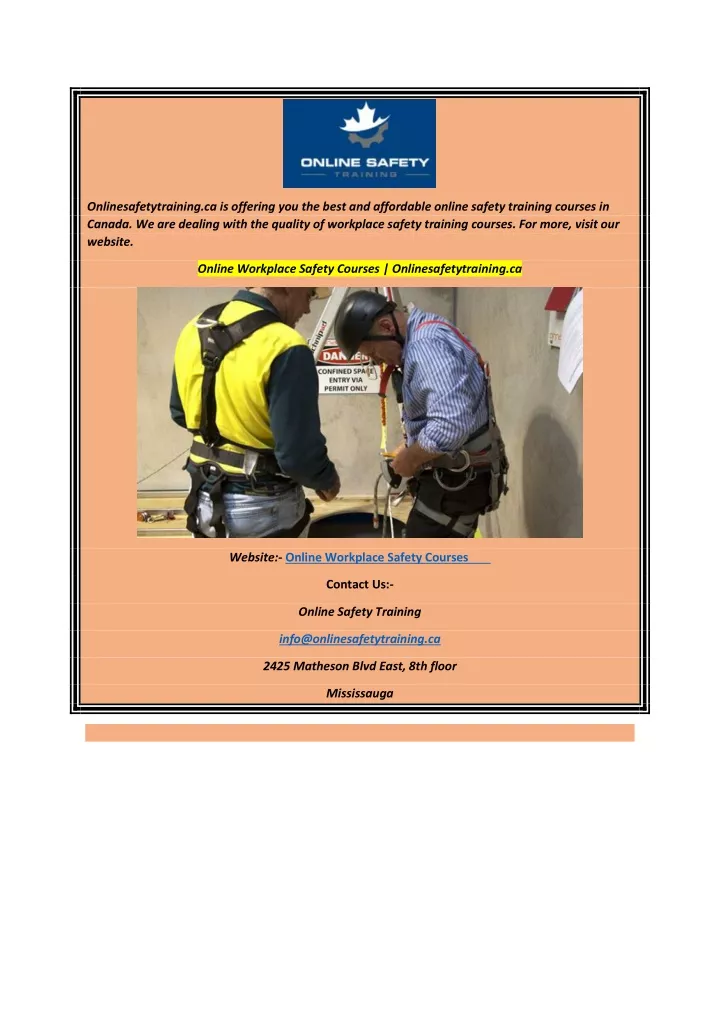 onlinesafetytraining ca is offering you the best