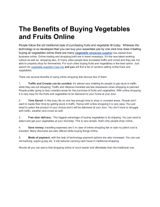 The Benefits of Buying Vegetables and Fruits Online