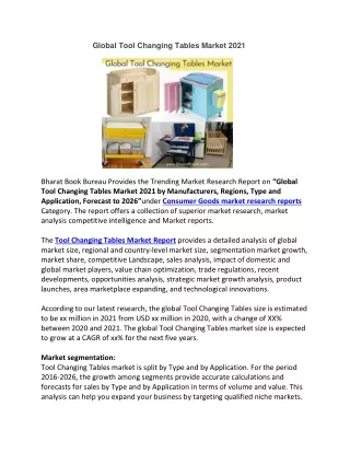 global tool changing tables market 2021