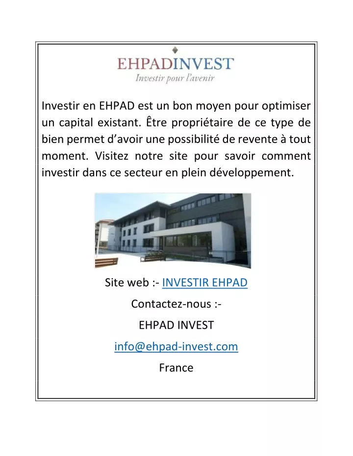 investir en ehpad est un bon moyen pour optimiser