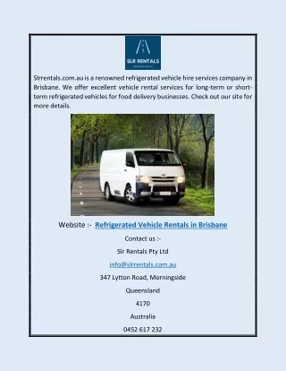 Refrigerated Vehicle Rentals in Brisbane | Slrrentals.com.au