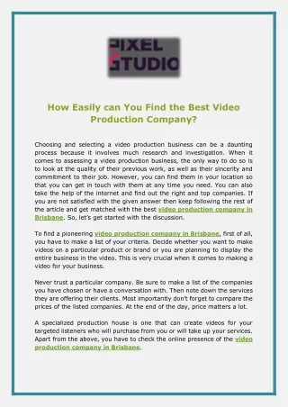 How Easily can You Find the Best Video Production Company