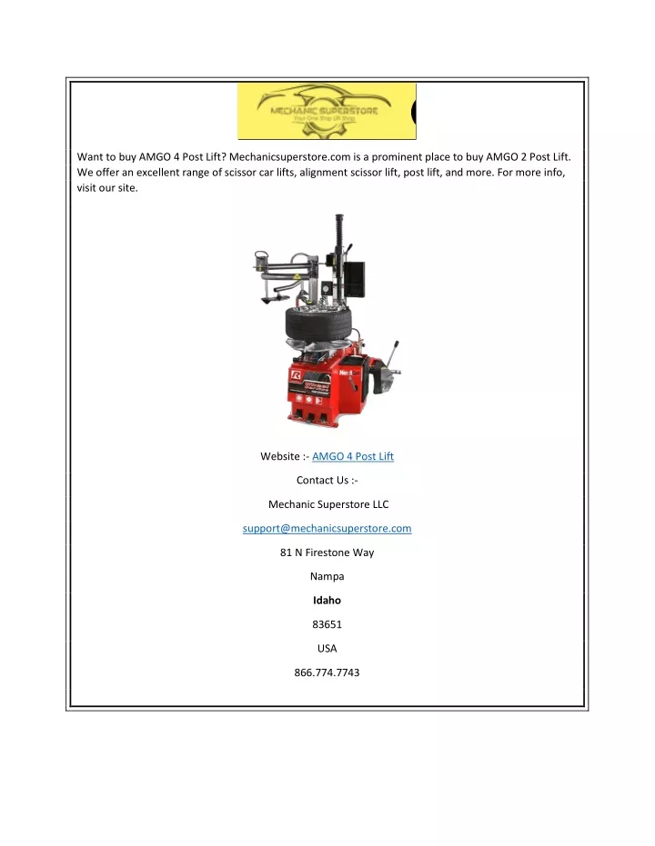 want to buy amgo 4 post lift mechanicsuperstore