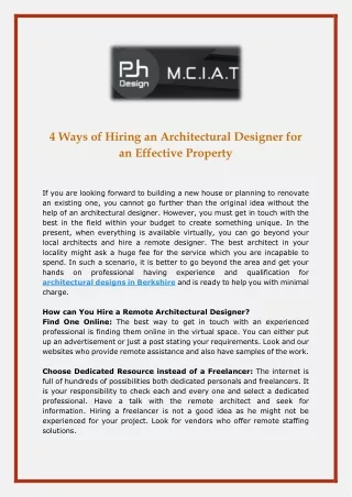 4 ways of hiring an architectural designer