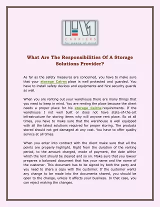 What Are The Responsibilities Of A Storage Solutions Provider