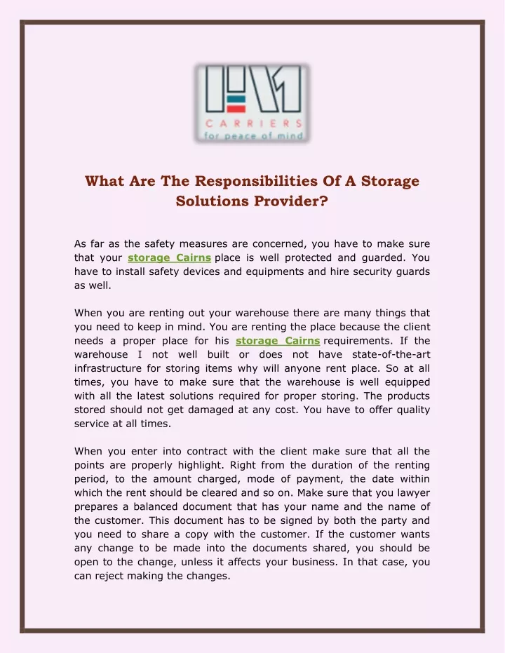 what are the responsibilities of a storage