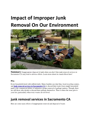 Impact of Improper Junk Removal On Our Environment