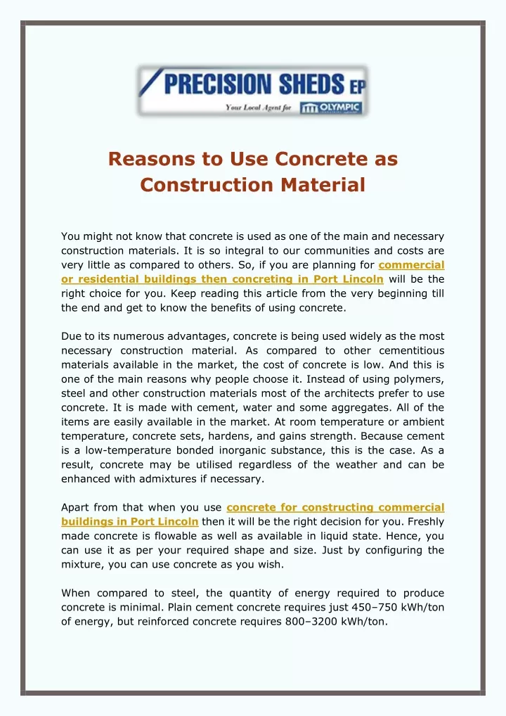 reasons to use concrete as construction material