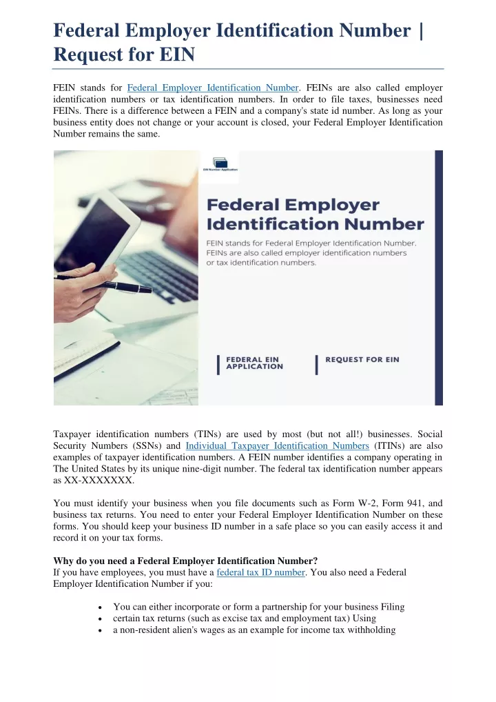 federal employer identification number request