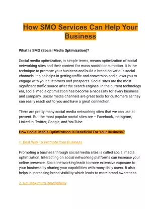 How SMO Services Can Help Your Business