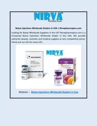 Botox Injections Wholesale Dealers in USA | Nirvapharmaplus.com