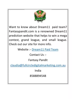 Dream11 Paid Team  Fantasypandit.com
