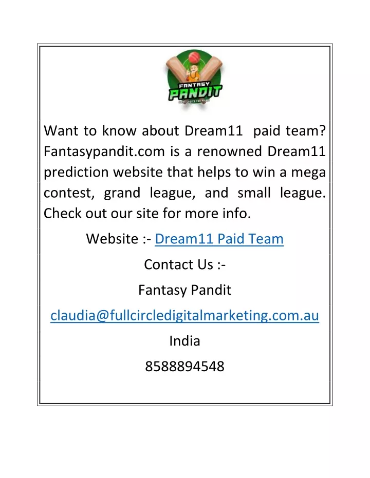 want to know about dream11 paid team