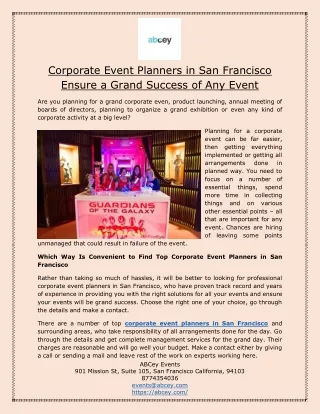 Corporate Event Planners in San Francisco Ensure a Grand Success of Any Event