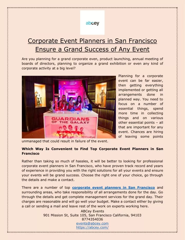 corporate event planners in san francisco ensure