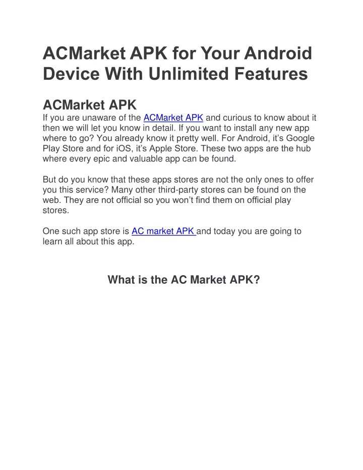acmarket apk for your android device with